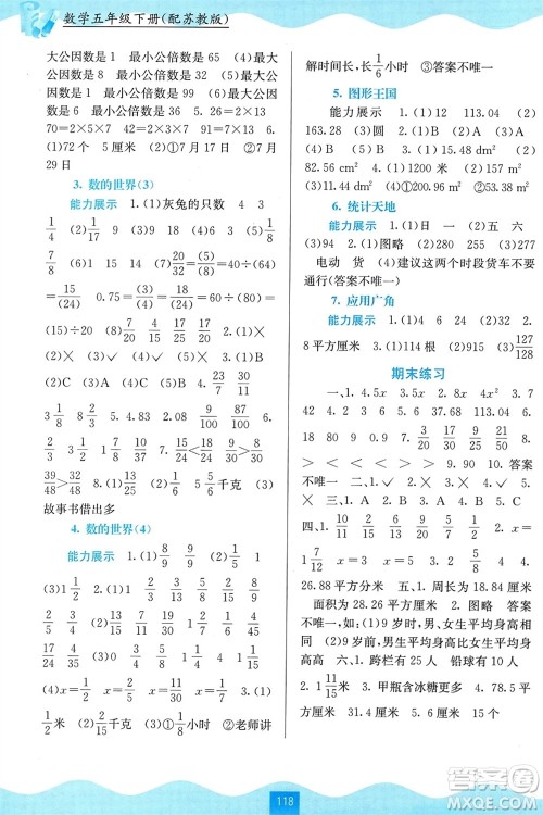 广西教育出版社2024年春自主学习能力测评五年级数学下册苏教版参考答案