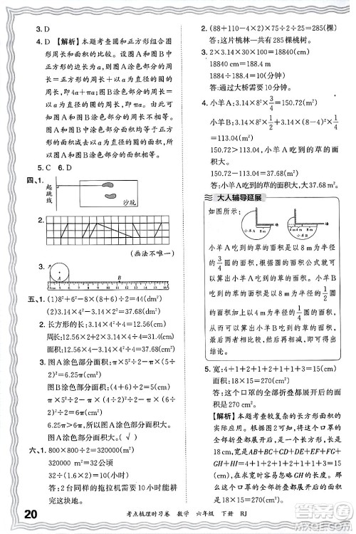 江西人民出版社2024年春王朝霞考点梳理时习卷六年级数学下册人教版答案