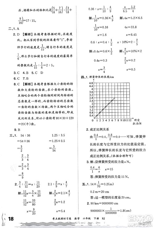 江西人民出版社2024年春王朝霞考点梳理时习卷六年级数学下册人教版答案