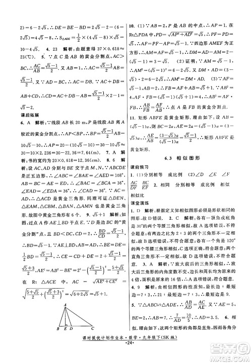 江苏人民出版社2024年春课时提优计划作业本九年级数学下册苏科版答案