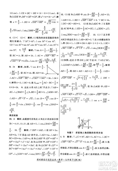 江苏人民出版社2024年春课时提优计划作业本九年级数学下册苏科版答案