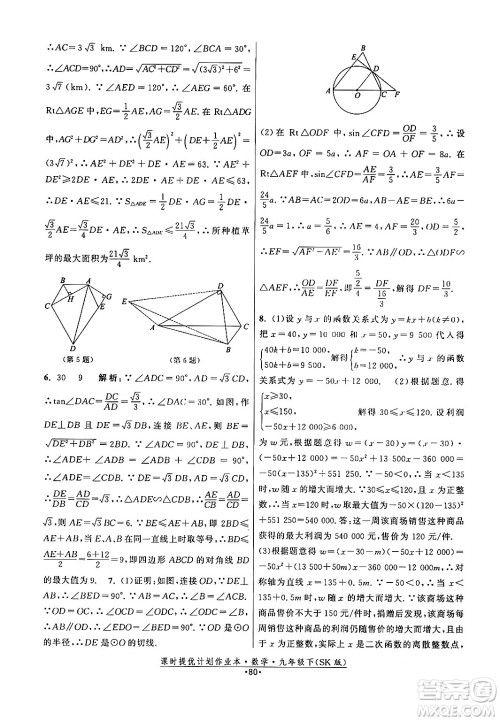 江苏人民出版社2024年春课时提优计划作业本九年级数学下册苏科版答案