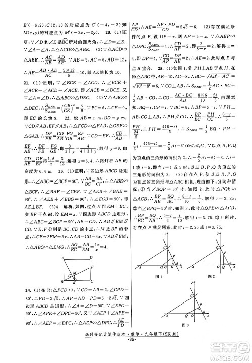 江苏人民出版社2024年春课时提优计划作业本九年级数学下册苏科版答案