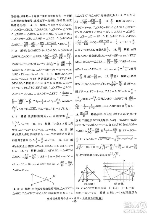 江苏人民出版社2024年春课时提优计划作业本九年级数学下册苏科版答案 江苏人民出版社2024年春课时提优计划作业本九年级数学下册苏科版答案