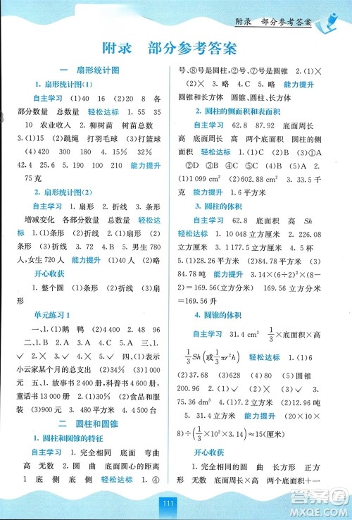 广西教育出版社2024年春自主学习能力测评六年级数学下册苏教版参考答案