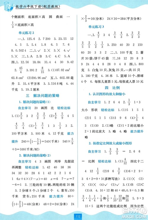 广西教育出版社2024年春自主学习能力测评六年级数学下册苏教版参考答案