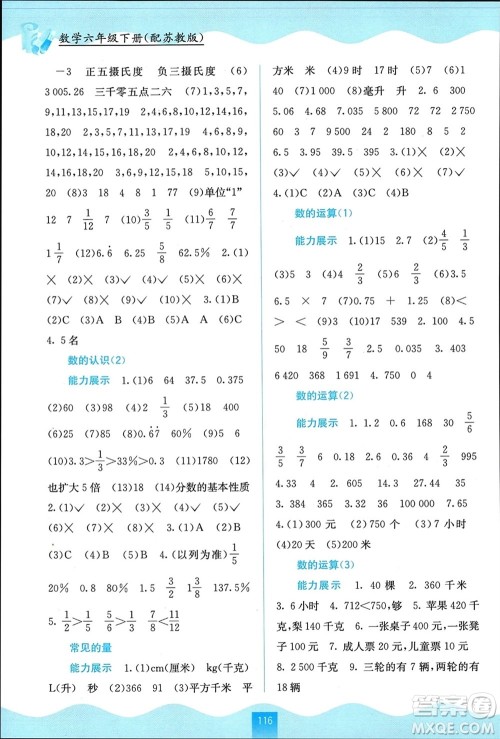 广西教育出版社2024年春自主学习能力测评六年级数学下册苏教版参考答案