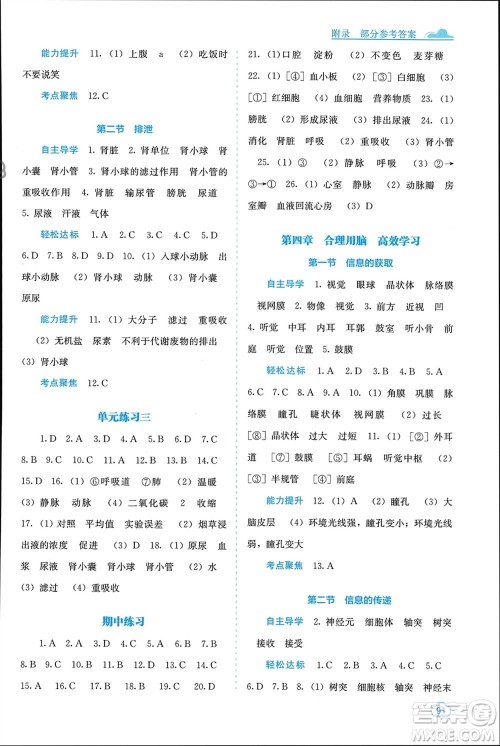 广西教育出版社2024年春自主学习能力测评七年级生物下册冀少版参考答案 广西教育出版社2024年春自主学习能力测评七年级生物下册冀少版参考答案