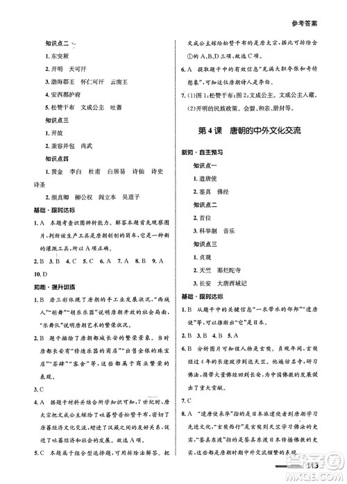 甘肃教育出版社2024年春配套综合练习七年级历史下册人教版参考答案