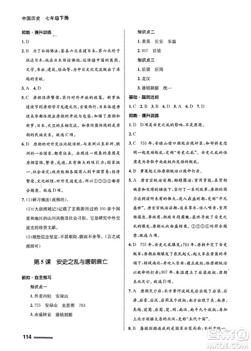 甘肃教育出版社2024年春配套综合练习七年级历史下册人教版参考答案