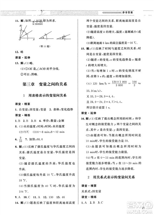 北京师范大学出版社2024年春配套综合练习七年级数学下册北师大版参考答案 北京师范大学出版社2024年春配套综合练习七年级数学下册北师大版参考答案
