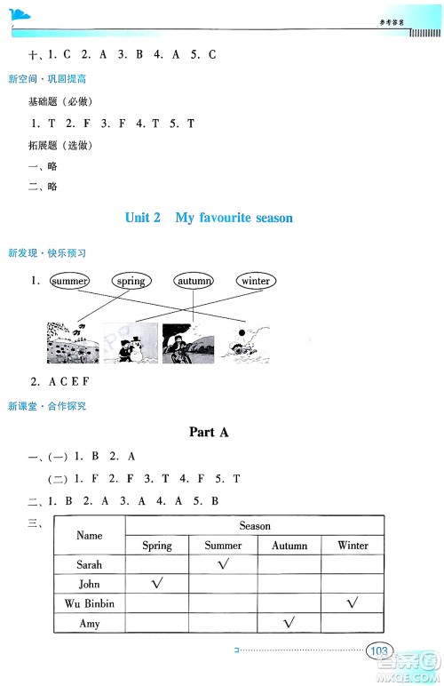 广东教育出版社2024年春南方新课堂金牌学案五年级英语人教PEP版答案