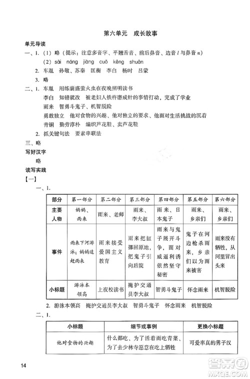 广州出版社2024年春阳光学业评价四年级语文下册人教版答案