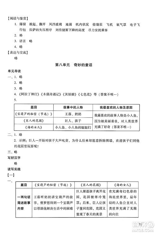 广州出版社2024年春阳光学业评价四年级语文下册人教版答案