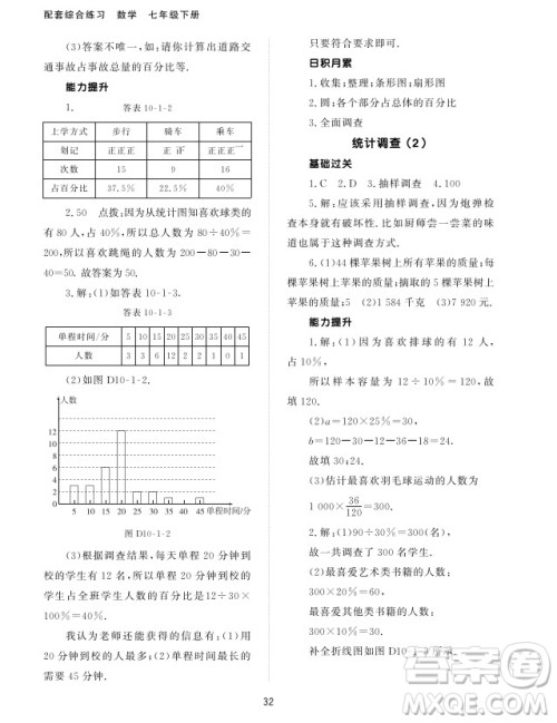 北京师范大学出版社2024年春配套综合练习七年级数学下册人教版参考答案 北京师范大学出版社2024年春配套综合练习七年级数学下册人教版参考答案