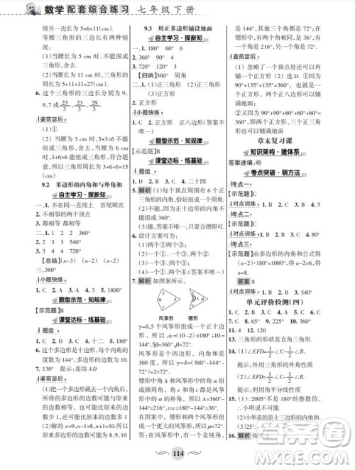 甘肃文化出版社2024年春配套综合练习七年级数学下册华师大版参考答案