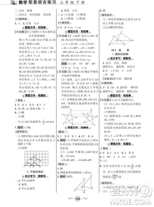 甘肃文化出版社2024年春配套综合练习七年级数学下册华师大版参考答案