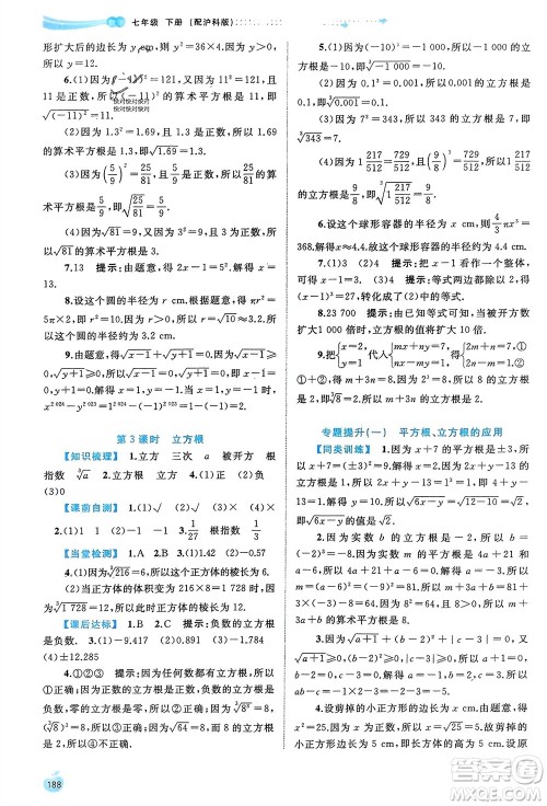 广西师范大学出版社2024年春新课程学习与测评同步学习七年级数学下册沪科版参考答案