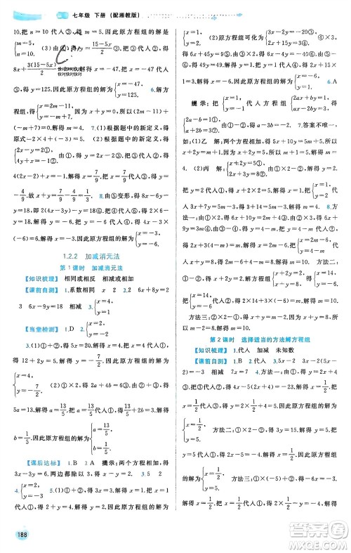 广西师范大学出版社2024年春新课程学习与测评同步学习七年级数学下册湘教版参考答案