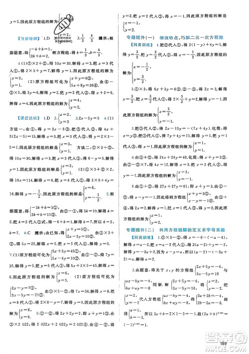 广西师范大学出版社2024年春新课程学习与测评同步学习七年级数学下册湘教版参考答案