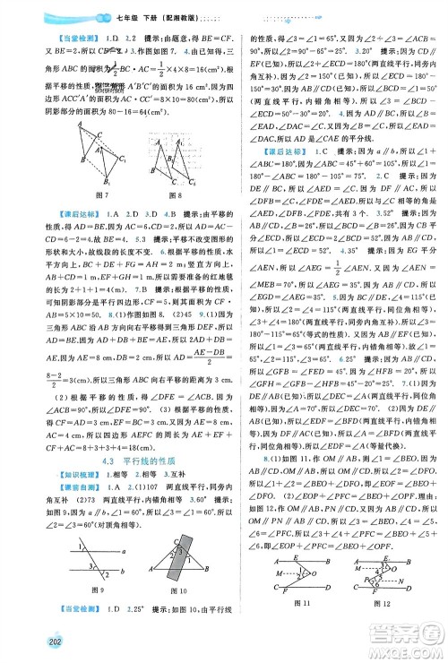 广西师范大学出版社2024年春新课程学习与测评同步学习七年级数学下册湘教版参考答案