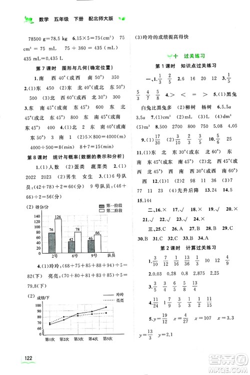 广西师范大学出版社2024年春新课程学习与测评同步学习五年级数学下册北师大版答案