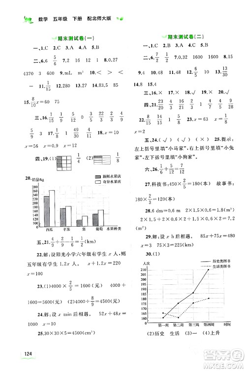 广西师范大学出版社2024年春新课程学习与测评同步学习五年级数学下册北师大版答案