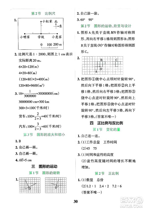陕西师范大学出版总社有限公司2024年春小学学霸冲A卷六年级数学下册北师大版答案