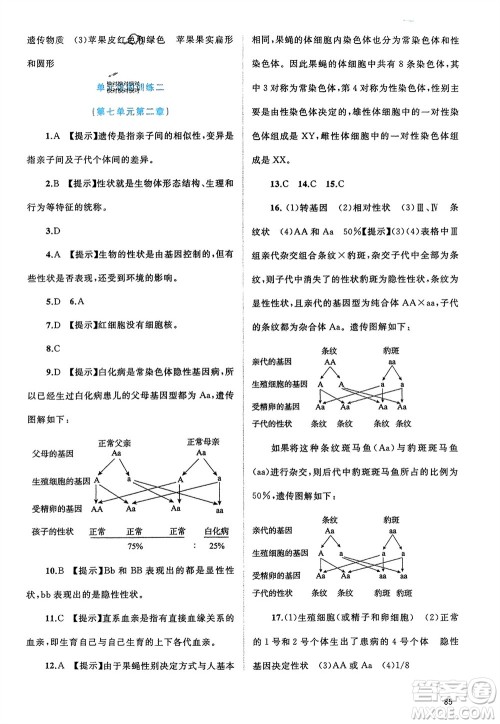 广西师范大学出版社2024年春新课程学习与测评同步学习八年级生物下册人教版参考答案