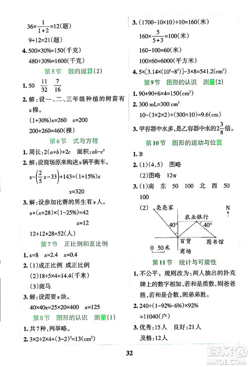 陕西师范大学出版总社有限公司2024年春小学学霸冲A卷六年级数学下册苏教版答案