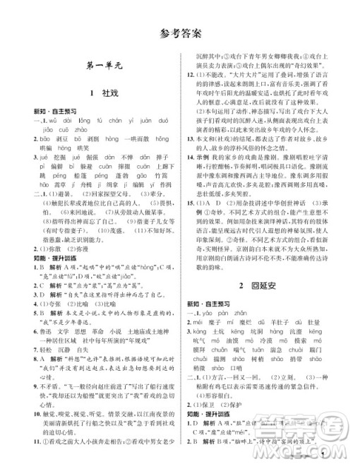 甘肃教育出版社2024年春配套综合练习八年级语文下册人教版参考答案 甘肃教育出版社2024年春配套综合练习八年级语文下册人教版参考答案