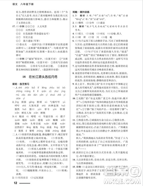 甘肃教育出版社2024年春配套综合练习八年级语文下册人教版参考答案 甘肃教育出版社2024年春配套综合练习八年级语文下册人教版参考答案