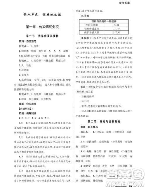 甘肃教育出版社2024年春配套综合练习八年级生物下册人教版参考答案