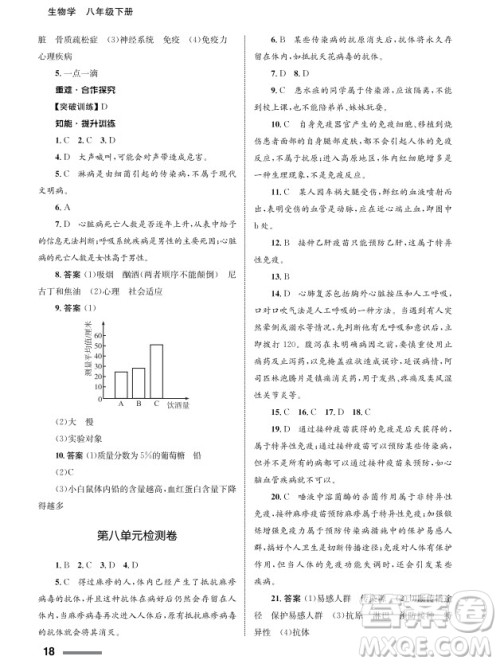 甘肃教育出版社2024年春配套综合练习八年级生物下册人教版参考答案