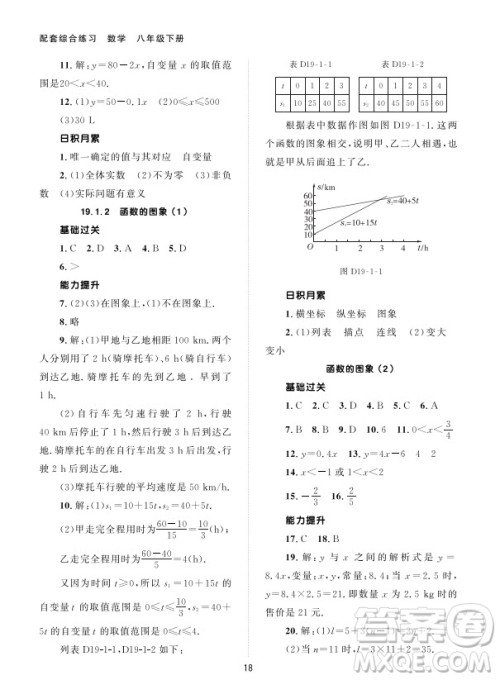 北京师范大学出版社2024年春配套综合练习八年级数学下册人教版参考答案