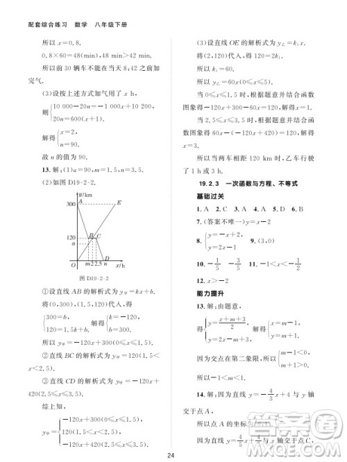 北京师范大学出版社2024年春配套综合练习八年级数学下册人教版参考答案