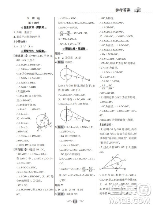 甘肃文化出版社2024年春配套综合练习九年级数学下册华东师大版参考答案