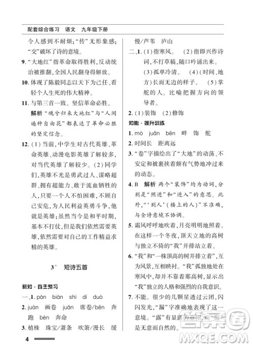 北京师范大学出版社2024年春配套综合练习九年级语文下册人教版参考答案 北京师范大学出版社2024年春配套综合练习九年级语文下册人教版参考答案