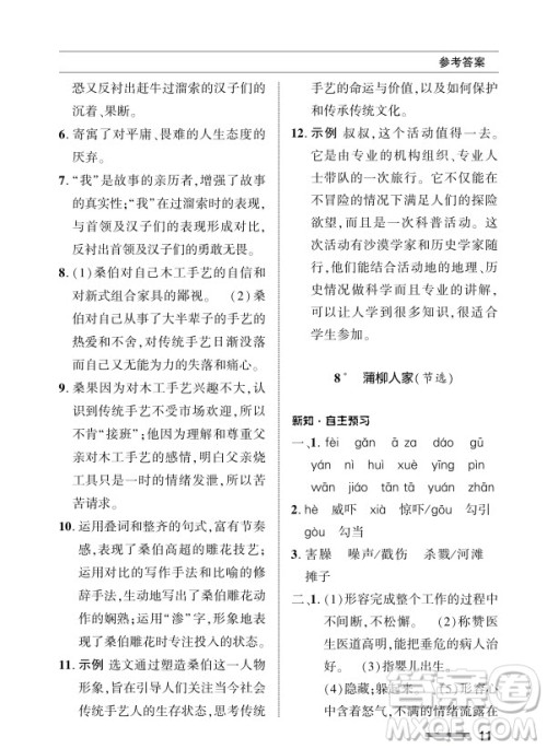 北京师范大学出版社2024年春配套综合练习九年级语文下册人教版参考答案