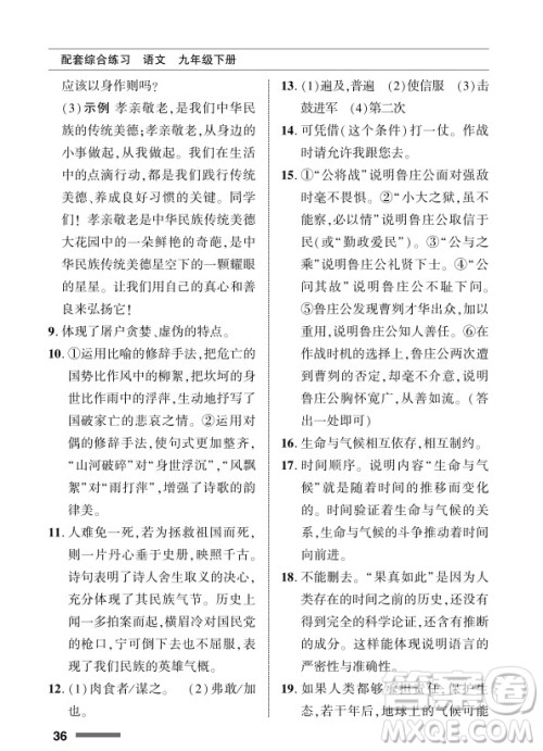 北京师范大学出版社2024年春配套综合练习九年级语文下册人教版参考答案 北京师范大学出版社2024年春配套综合练习九年级语文下册人教版参考答案