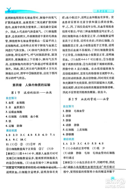 人民教育出版社2024年春绩优学案七年级生物下册人教版答案