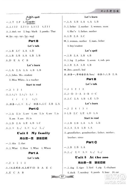 人民教育出版社2024年春百年学典同步导学与优化训练三年级英语下册人教版参考答案 人民教育出版社2024年春百年学典同步导学与优化训练三年级英语下册人教版参考答案