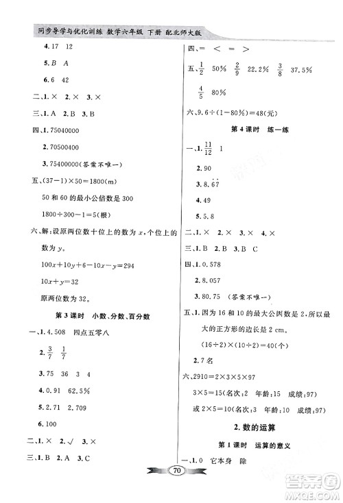 新世纪出版社2024年春同步导学与优化训练六年级数学下册北师大版答案 新世纪出版社2024年春同步导学与优化训练六年级数学下册北师大版答案