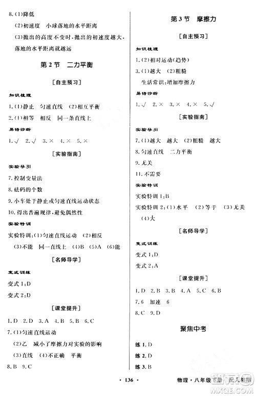 人民教育出版社2024年春同步导学与优化训练八年级物理下册人教版答案 人民教育出版社2024年春同步导学与优化训练八年级物理下册人教版答案