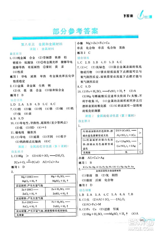 人民教育出版社2024年春同步导学与优化训练九年级化学下册人教版答案 人民教育出版社2024年春同步导学与优化训练九年级化学下册人教版答案