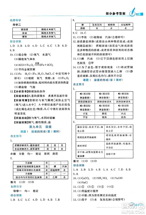 人民教育出版社2024年春同步导学与优化训练九年级化学下册人教版答案