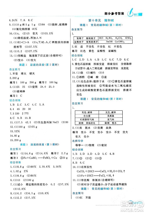 人民教育出版社2024年春同步导学与优化训练九年级化学下册人教版答案