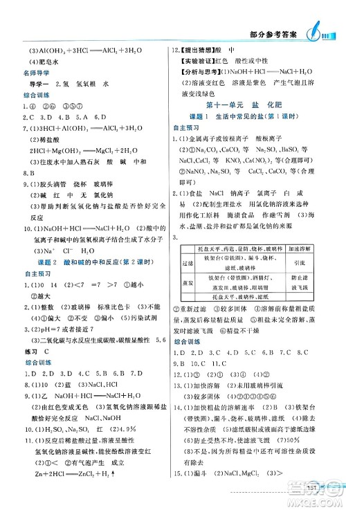 人民教育出版社2024年春同步导学与优化训练九年级化学下册人教版答案