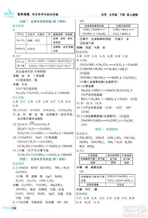 人民教育出版社2024年春同步导学与优化训练九年级化学下册人教版答案