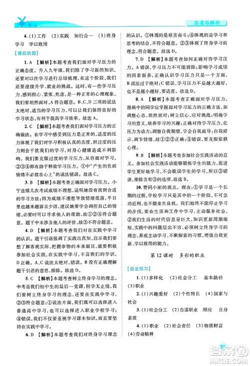 人民教育出版社2024年春绩优学案九年级道德与法治下册人教版答案 人民教育出版社2024年春绩优学案九年级道德与法治下册人教版答案